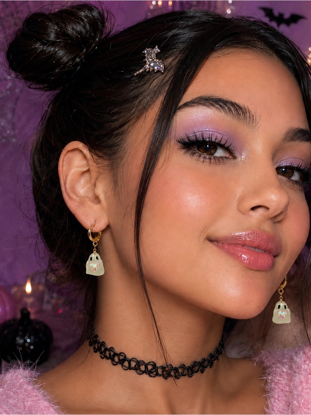 New Betsey Johnson Y2K Glitter Ghost Heart Earrings